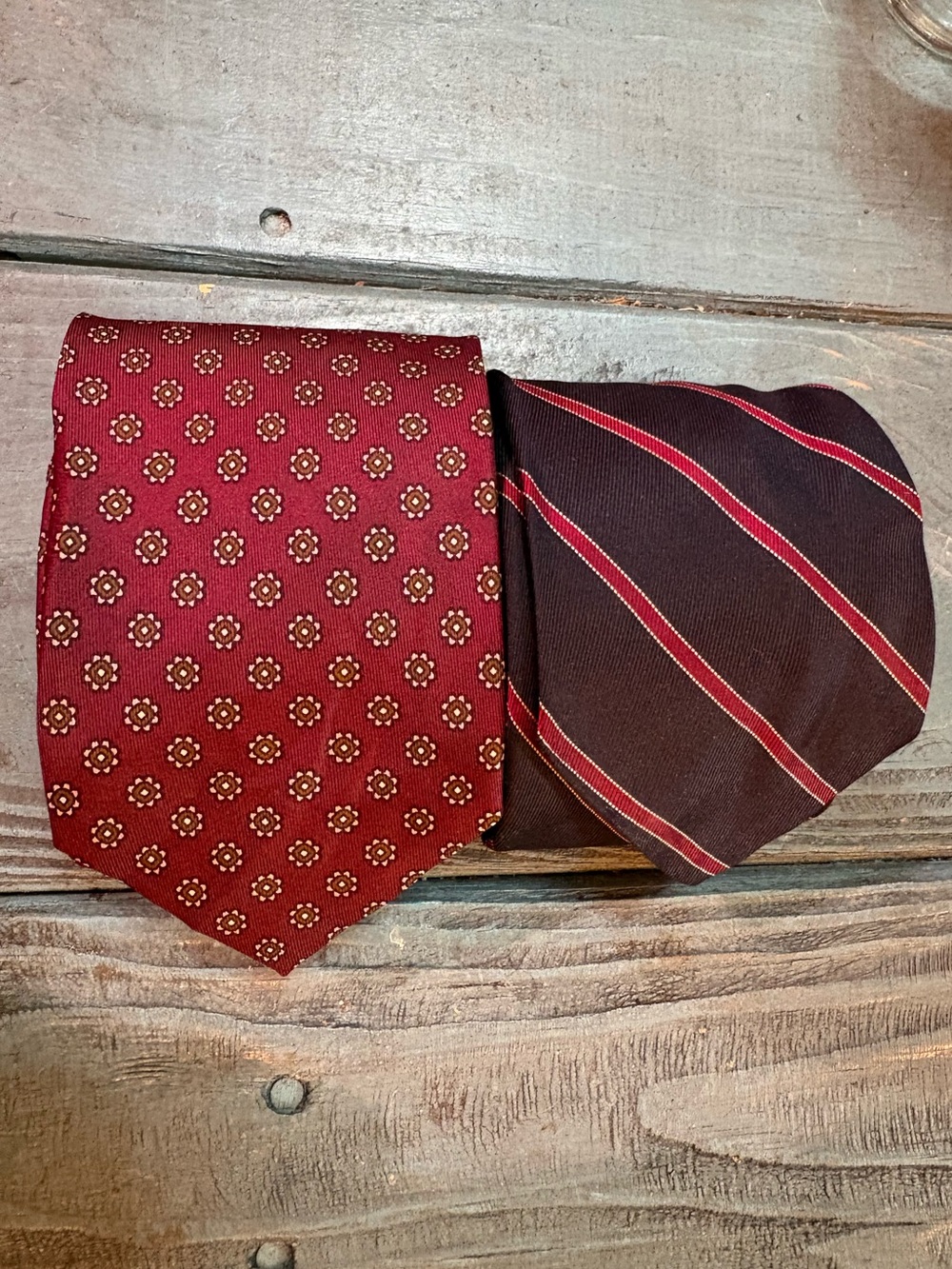 Vintage Robert Talbott Burgundy Floral and Stripe Silk Tie Bundle